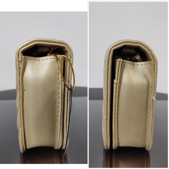 NWT BEBE Gold Sophia Crossbody Bag Small Vegan Purse Quilted Chain Strap 5x7x2 - Picture 8 of 10